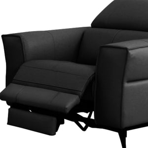 Homeroots 41" Black Genuine Leather Power Recliner   488466
