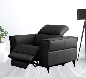 Homeroots 41" Black Genuine Leather Power Recliner   488466