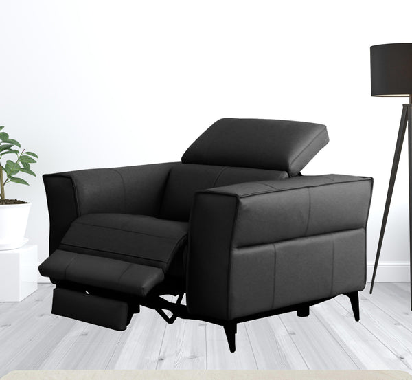 Homeroots 41" Black Genuine Leather Power Recliner   488466