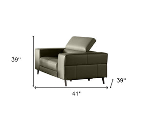 Homeroots 41" Dark Grey Genuine Leather Power Recliner   488467