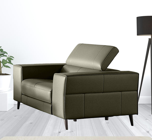 Homeroots 41" Dark Grey Genuine Leather Power Recliner   488467