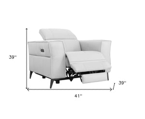 Homeroots 41" White Genuine Leather Power Recliner   488468