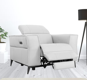 Homeroots 41" White Genuine Leather Power Recliner   488468