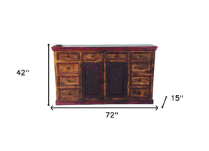 Homeroots 72" Elegant Brown Solid Wood Buffet Table With Ten Drawers And Two Doors For Stylish Storage Solutions   488470