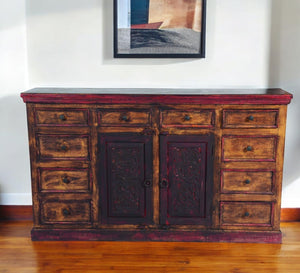 Homeroots 72" Elegant Brown Solid Wood Buffet Table With Ten Drawers And Two Doors For Stylish Storage Solutions   488470