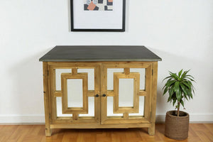 HomeRoots 45" Solid Wood Geometric Sideboard with Dual Doors, Stylish Storage for Any Room, Brown & Gray Finish 488481