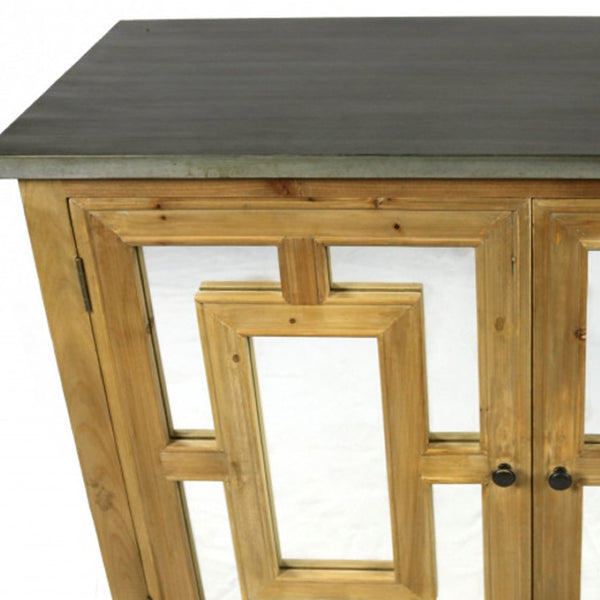 HomeRoots 45" Solid Wood Geometric Sideboard with Dual Doors, Stylish Storage for Any Room, Brown & Gray Finish 488481