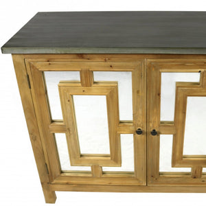 HomeRoots 45" Solid Wood Geometric Sideboard with Dual Doors, Stylish Storage for Any Room, Brown & Gray Finish 488481