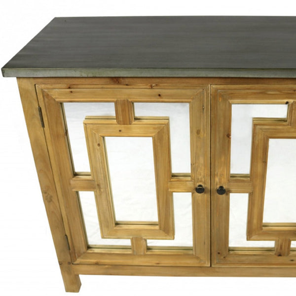 HomeRoots 45" Solid Wood Geometric Sideboard with Dual Doors, Stylish Storage for Any Room, Brown & Gray Finish 488481