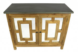 HomeRoots 45" Solid Wood Geometric Sideboard with Dual Doors, Stylish Storage for Any Room, Brown & Gray Finish 488481