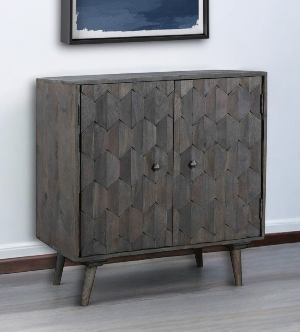 HomeRoots 35" Dark Gray Solid Wood Sideboard - Elegant Storage Cabinet with Two Doors for Any Room Decor 488486