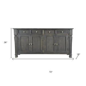 HomeRoots 72" Dark Gray Solid Wood Sideboard with Four Drawers & Doors - Elegant Storage Solution for Every Room 488489