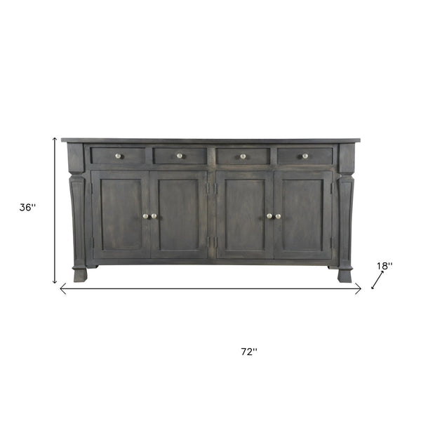 HomeRoots 72" Dark Gray Solid Wood Sideboard with Four Drawers & Doors - Elegant Storage Solution for Every Room 488489