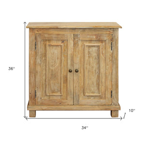 HomeRoots 34" Elegant Light Brown Solid Wood Sideboard - Stylish Storage with Two Doors for Any Room 488492