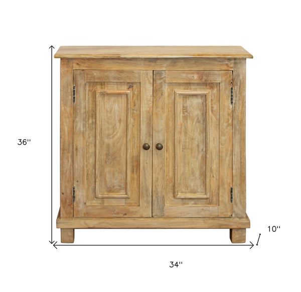 HomeRoots 34" Elegant Light Brown Solid Wood Sideboard - Stylish Storage with Two Doors for Any Room 488492