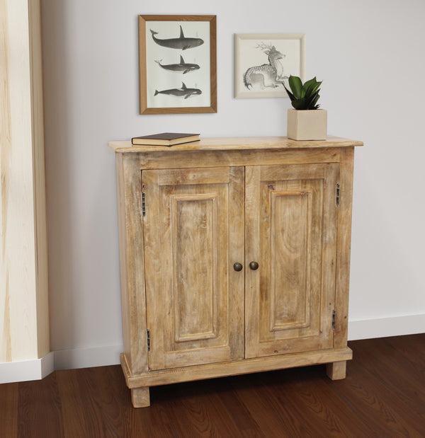 HomeRoots 34" Elegant Light Brown Solid Wood Sideboard - Stylish Storage with Two Doors for Any Room 488492