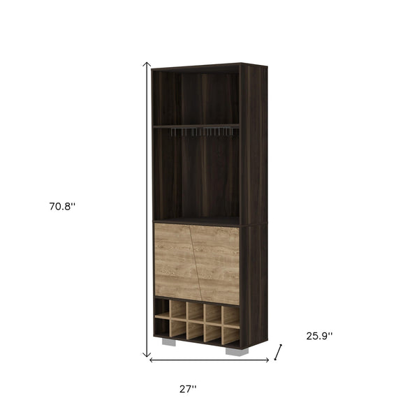Homeroots 27" Dark Brown Corner Bar Cabinet With Multiple Shelves  Engineered Wood 488497