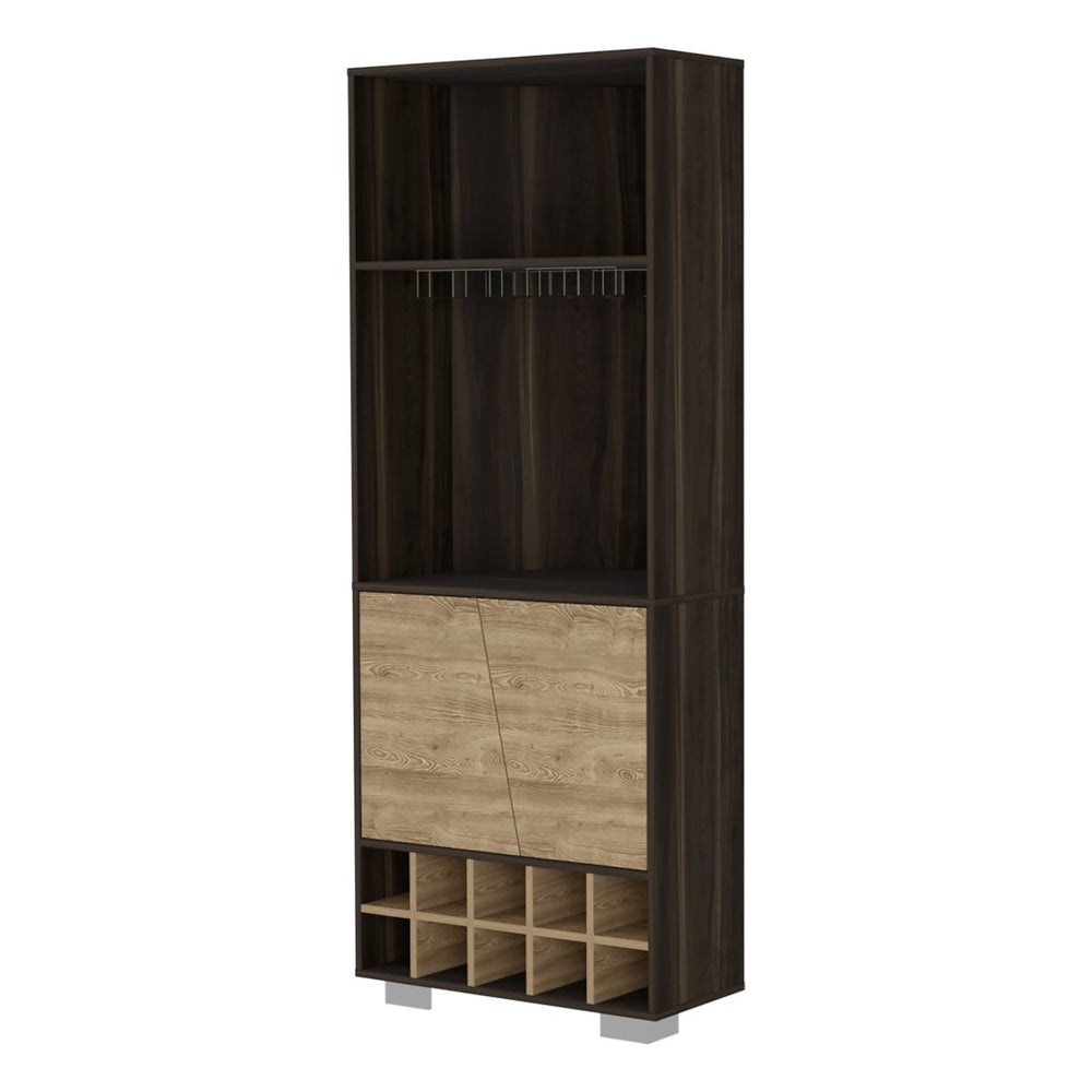 HomeRoots 27" Dark Brown Corner Bar Cabinet - Stylish Space-Saving Design with Multiple Shelves for Versatile Storage 488497