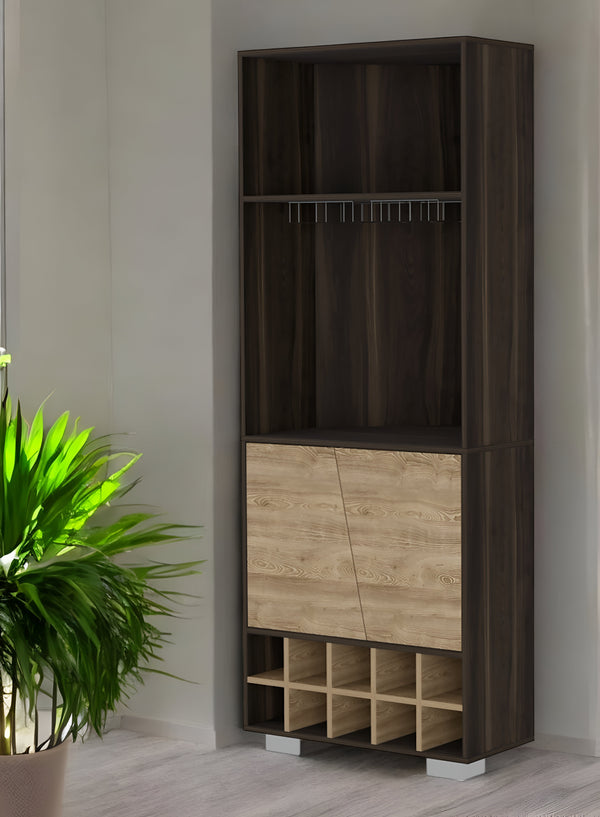 Homeroots 27" Dark Brown Corner Bar Cabinet With Multiple Shelves  Engineered Wood 488497