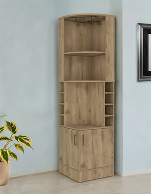 HomeRoots 18" Natural Corner Bar Cabinet - Stylish, Space-Saving Storage with 11 Shelves for Any Room Decor 488499