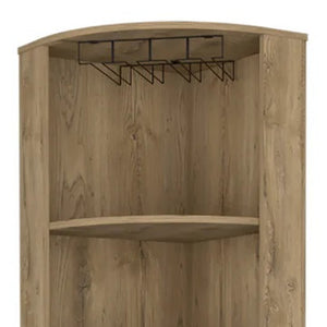 HomeRoots 18" Natural Corner Bar Cabinet - Stylish, Space-Saving Storage with 11 Shelves for Any Room Decor 488499