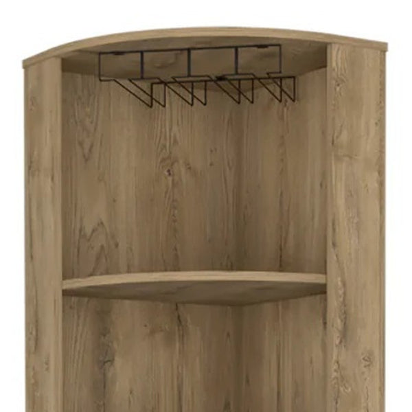 HomeRoots 18" Natural Corner Bar Cabinet - Stylish, Space-Saving Storage with 11 Shelves for Any Room Decor 488499