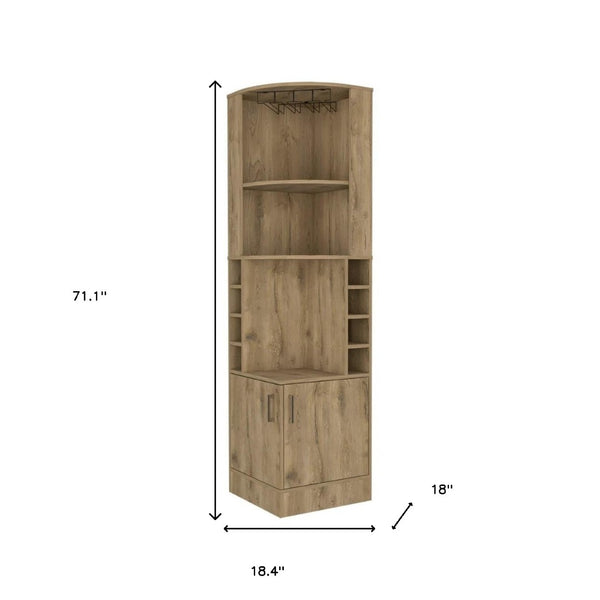 HomeRoots 18" Natural Corner Bar Cabinet - Stylish, Space-Saving Storage with 11 Shelves for Any Room Decor 488499
