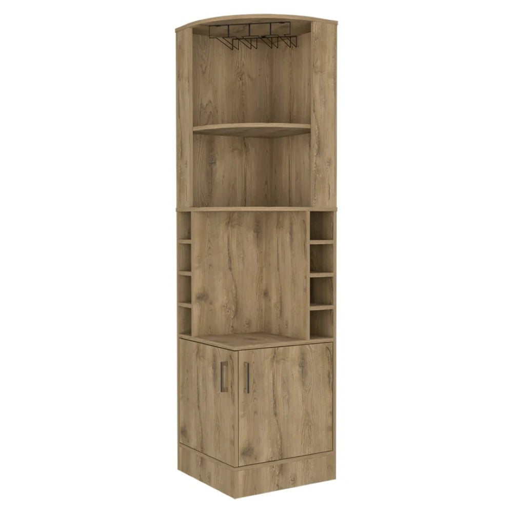 HomeRoots 18" Natural Corner Bar Cabinet - Stylish, Space-Saving Storage with 11 Shelves for Any Room Decor 488499