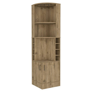 HomeRoots 18" Natural Corner Bar Cabinet - Stylish, Space-Saving Storage with 11 Shelves for Any Room Decor 488499