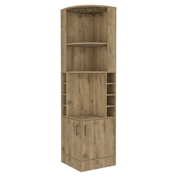 HomeRoots 18" Natural Corner Bar Cabinet - Stylish, Space-Saving Storage with 11 Shelves for Any Room Decor 488499