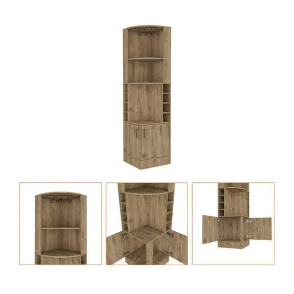 HomeRoots 18" Natural Corner Bar Cabinet - Stylish, Space-Saving Storage with 11 Shelves for Any Room Decor 488499