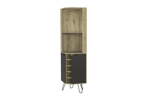 HomeRoots 18" Contemporary Brown and Black Corner Bar Cabinet with 11 Shelves for Stylish Storage Solutions 488502