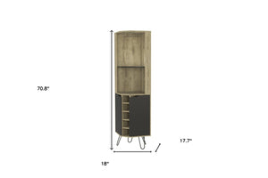 HomeRoots 18" Contemporary Brown and Black Corner Bar Cabinet with 11 Shelves for Stylish Storage Solutions 488502