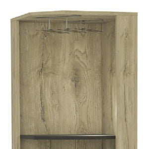 HomeRoots 18" Contemporary Brown and Black Corner Bar Cabinet with 11 Shelves for Stylish Storage Solutions 488502