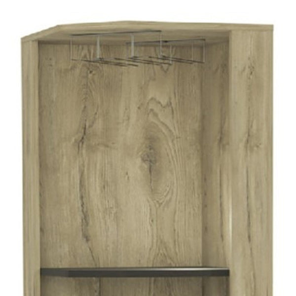HomeRoots 18" Contemporary Brown and Black Corner Bar Cabinet with 11 Shelves for Stylish Storage Solutions 488502