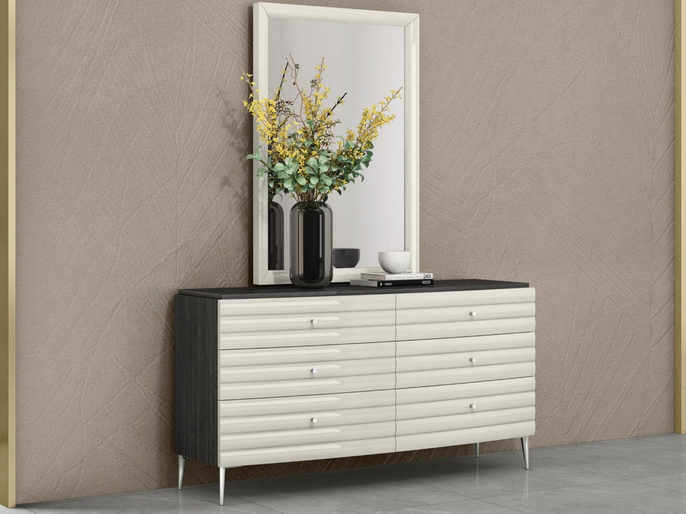 HomeRoots 62" Stylish Double Dresser with Six Drawers – Modern Distressed Finish for Organized Bedrooms 488507