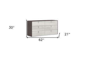 Homeroots 62" Gray Six Drawer Double Dresser  Manufactured Wood 488509