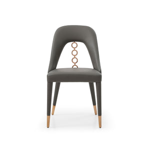 Homeroots Set Of Two Gray Faux Leather Dining Side Chairs With Rose Gold Accents  Metal 488511