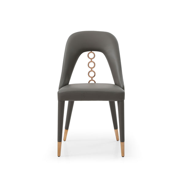 Homeroots Set Of Two Gray Faux Leather Dining Side Chairs With Rose Gold Accents  Metal 488511