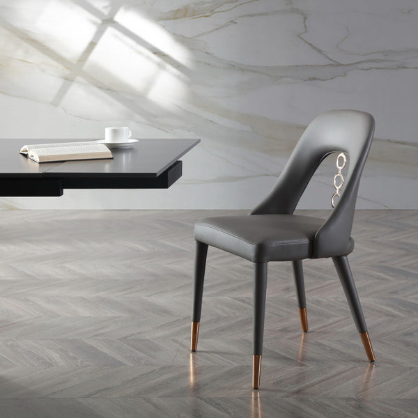 Homeroots Set Of Two Gray Faux Leather Dining Side Chairs With Rose Gold Accents  Metal 488511