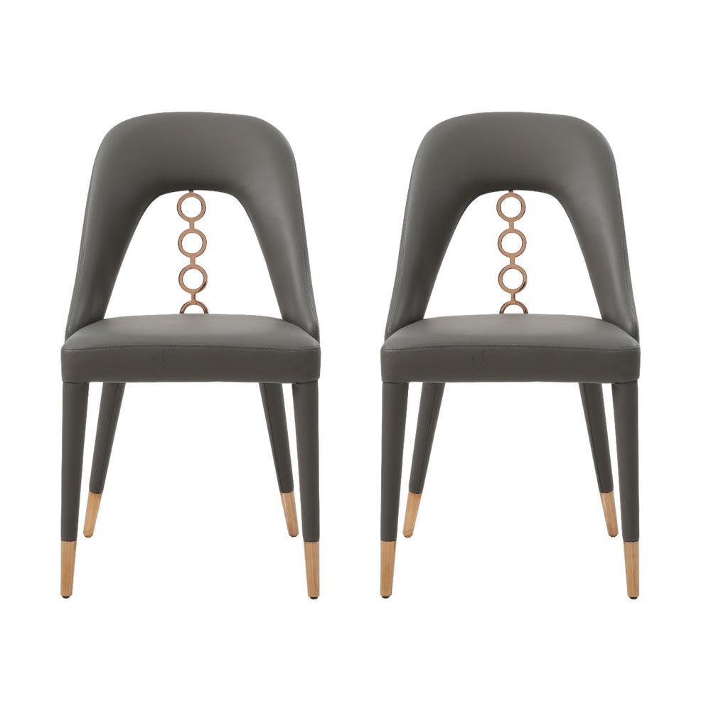 Homeroots Set Of Two Gray Faux Leather Dining Side Chairs With Rose Gold Accents  Metal 488511