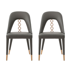 Homeroots Set Of Two Gray Faux Leather Dining Side Chairs With Rose Gold Accents  Metal 488511