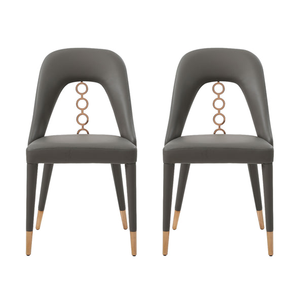 Homeroots Set Of Two Gray Faux Leather Dining Side Chairs With Rose Gold Accents  Metal 488511