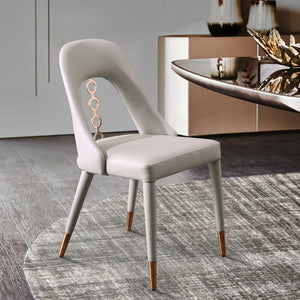 Homeroots Set Of Two Light Gray Faux Leather Dining Side Chairs With Rose Gold Accents  Metal 488512