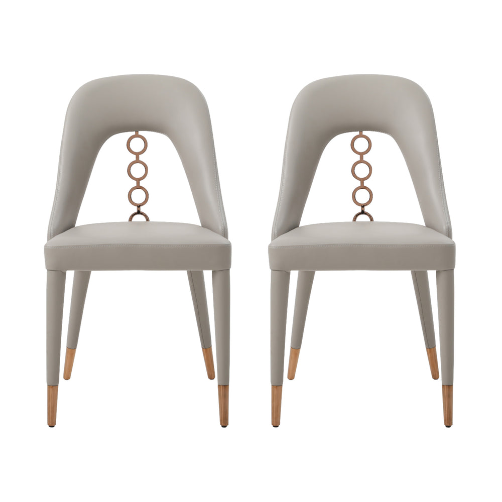 Homeroots Set Of Two Light Gray Faux Leather Dining Side Chairs With Rose Gold Accents  Metal 488512