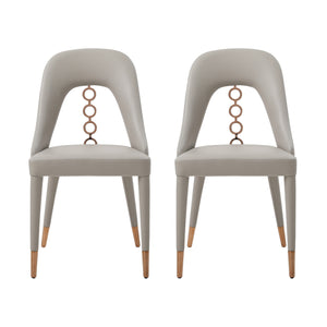 Homeroots Set Of Two Light Gray Faux Leather Dining Side Chairs With Rose Gold Accents  Metal 488512
