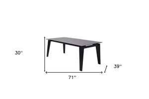 Homeroots 71" Gray And Black Ceramic And Solid Wood Drop Leaf Dining Table   488515