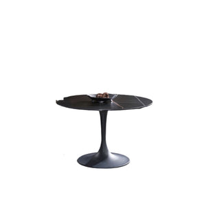 Homeroots 47" Black Rounded Ceramic And Metal Pedestal Base Dining Table   488516
