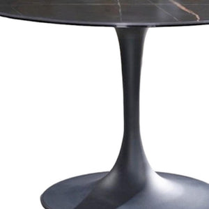 HomeRoots 47" Black Ceramic Pedestal Dining Table - Modern Rounded Design for Stylish Gatherings & Comfort 488516