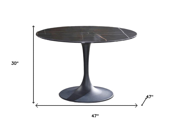 HomeRoots 47" Black Ceramic Pedestal Dining Table - Modern Rounded Design for Stylish Gatherings & Comfort 488516